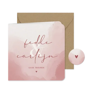 Minimalistische uitnodiging bruiloft met oud roze waterverf